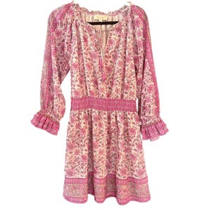 Anthropologie "Love the Label" Pink Floral Sz SMALL Mini Dress Boho Cottage image 1