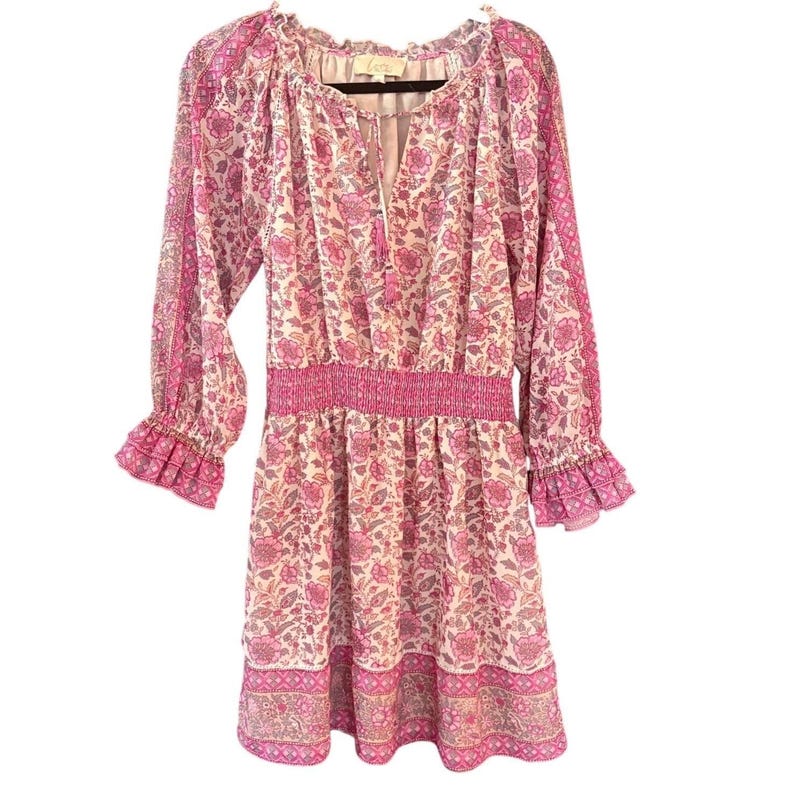 Anthropologie "Love the Label" Pink Floral Sz SMALL Mini Dress Boho Cottage image 1