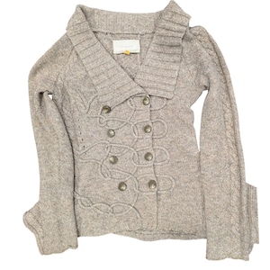 Vtg Anthropologie LEIFSDOTTIR Cable Knit Cardigan Military Fisherman Sweater S image 1