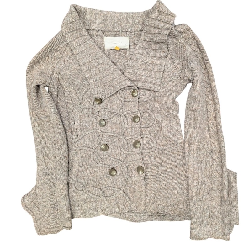 Vtg Anthropologie LEIFSDOTTIR Cable Knit Cardigan Military Fisherman Sweater S image 1