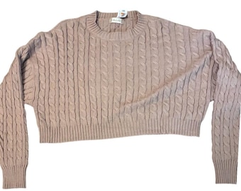 Altar'd State Blush Mocha Soft Cable Knit Cropped Sweater MWT9139-22 Women LARGE