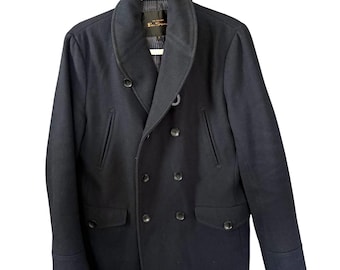 BEN SHERMAN Mens Dark Navy Double Breasted Wool Blend Peacoat Winter Jacket Sz S