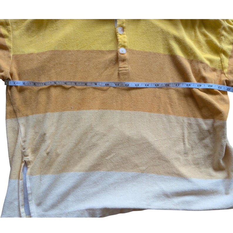 BDG Urban Outfitters Yellow Striped Terry Cloth Polo Shirt Wmn S/P Relaxed Retro image 5