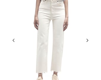 NWT RE/DONE 70s Stove Pipe Jeans White Destroyed Distressed Straight Leg 24