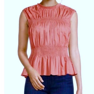 175 NWT Joe's Jeans Voile Smocked Peplum Top SMALL Coral Pink Cotton Sleeveless image 1