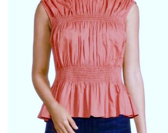 175 NWT Joe's Jeans Voile Smocked Peplum Top SMALL Coral Pink Cotton Sleeveless