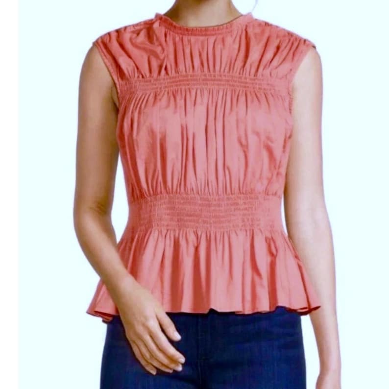 175 NWT Joe's Jeans Voile Smocked Peplum Top SMALL Coral Pink Cotton Sleeveless image 1