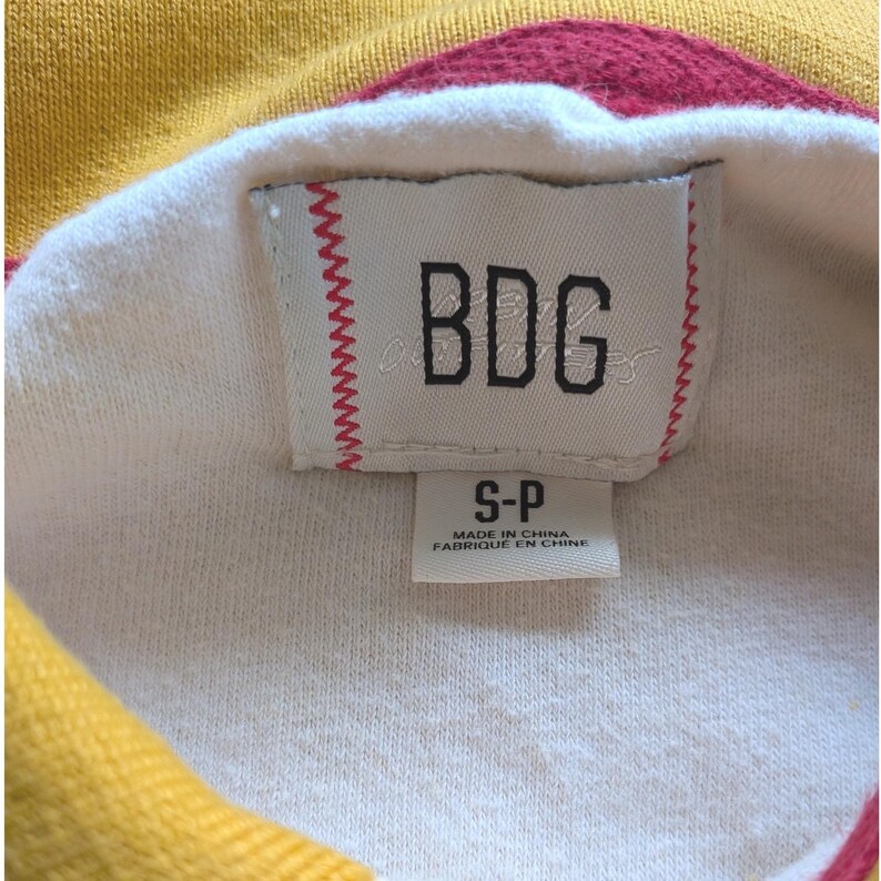 BDG Urban Outfitters Yellow Striped Terry Cloth Polo Shirt Wmn S/P Relaxed Retro image 4