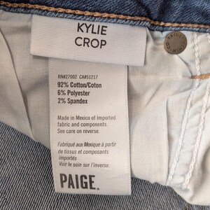 Anthropologie PAIGE Kylie Crop Jeans Sz 30 Medium Wash Blue Raw Hem Stretch image 3