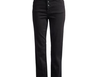 GOOD AMERICAN Good Waist High Rise Button Fly Skinny Jeans Black Wmns 4/27 Goth