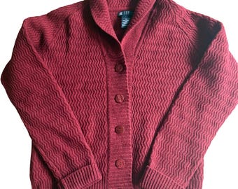 VTG Carole Little 90's Y2K Red 100% Lambswool Shawl Collar Cardigan Sweater XL