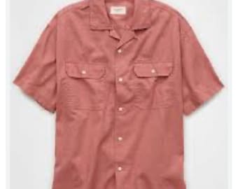 AMERICAN EAGLE Linen Blend Short Sleeve Button Down Shirt Men's Medium Vacation