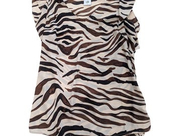 CABI Zebra Print V-Neck Blouse SMALL Top #5619 Office Capsule Animal Print Boho