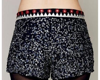 Free People WILDHEART by Eternal Sunshine Creations Sequin Shorts Black Sz SMALL