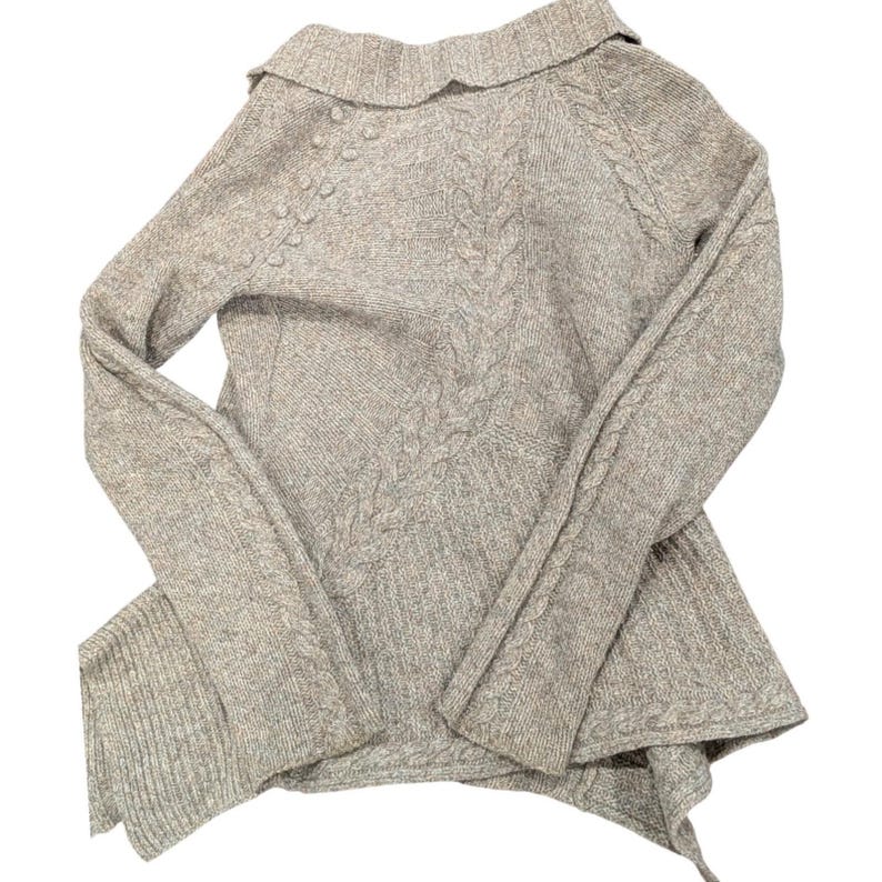 Vtg Anthropologie LEIFSDOTTIR Cable Knit Cardigan Military Fisherman Sweater S image 2