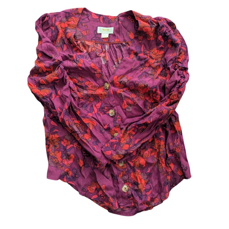 MAEVE Anthropologie Jordain Runa Floral Top Cottagecore Purple Blouse Sz SMALL image 3