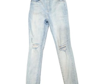 Jeans ajustados de tiro alto y lavado claro desgastados de EXPRESS, talla 26x27, bajo sin rematar, estilo vanguardista.