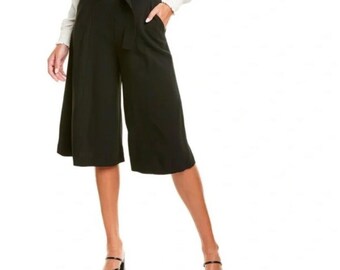 A.L.C. Blk Hi Waisted Wide Leg Culottes Sz 2 Belted Wool Blend Palazzo Pant Lux