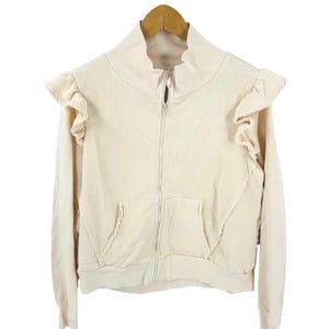 DAILY PRACTICE Anthropologie Cream Ruffle Shoulder Zip Up Sweatshirt XL Coquette image 1