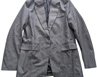 PRINCESS POLLY Pinstripe Blazer Grey White Single Button Lined Wmns Sz 4 Office