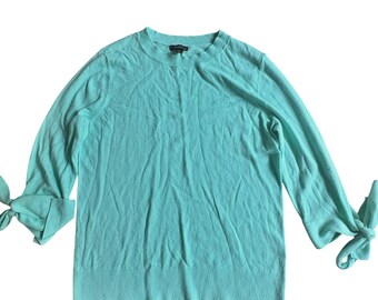 HALOGEN Mint Green Crewneck Sweater LARGE Viscose Cashmere Blend Coquette