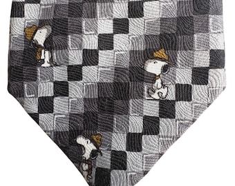 Vtg PEANUTS Snoopy Myung Ju Corbata de seda a cuadros Boyscout Patrón Corbata Retro