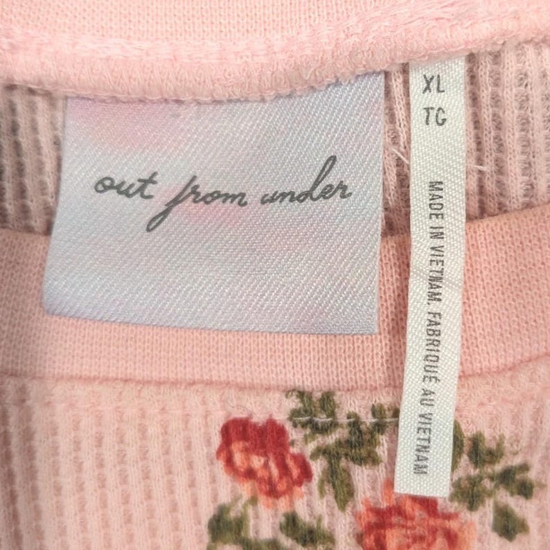 URBAN OUTFITTERS Out From Under Pink Floral Rose Waffle Thermal Top XL Cotton image 6