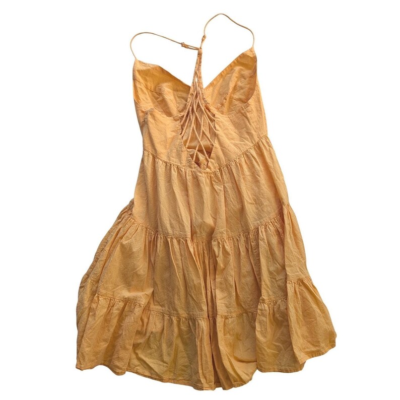 Urban Outfitters UO Yellow Fieldstone Tier Lattice Back Mini Dress M Cottagecore image 4