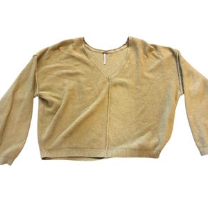 FREE PEOPLE Take Me Places Pullover Wasabi Oversized V-Neck Knit Sweater Size M image 1