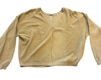 FREE PEOPLE Take Me Places Pullover Wasabi Oversized V-Neck Knit Sweater Size M