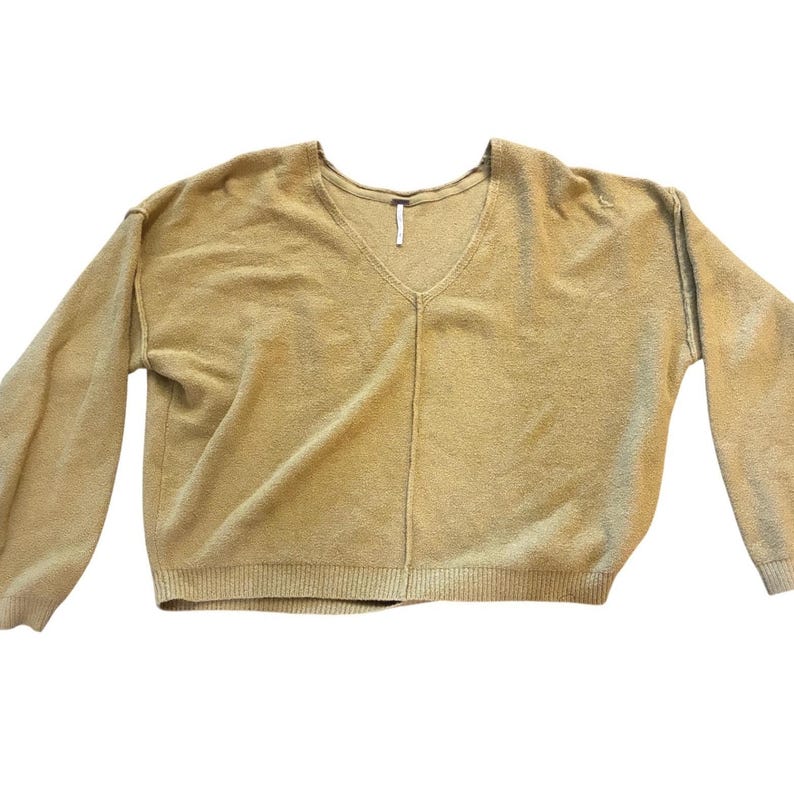 FREE PEOPLE Take Me Places Pullover Wasabi Oversized V-Neck Knit Sweater Size M image 1