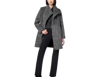 KENNETH COLE Gray Boucle Double Breasted 75% Wool Coat Women's Size Medium