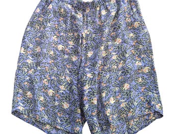 Vtg FLAX by Jeanne Engelhart Tropical Botanical Y2K Rayon Elastic Waist Shorts S