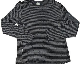 ICEBREAKER Merino Wool Mens L Blk/Grey Stripe Long Sleeve Base Layer Top Sweater