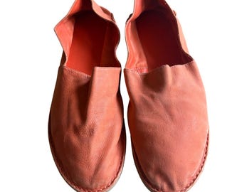 VINCE Coral Orange Leather Slip On Loafer Flats or Mules Women US8.5/EU39.5