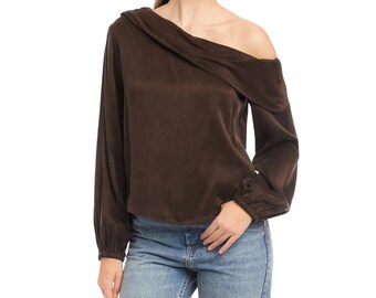 FIFTEEN TWENTY Blusa drapeada de un solo hombro de Marisa Brown TALLA M Top de diseñador