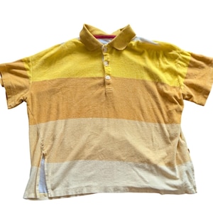 BDG Urban Outfitters Yellow Striped Terry Cloth Polo Shirt Wmn S/P Relaxed Retro image 1