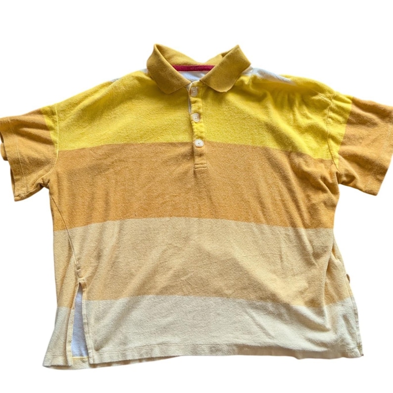 BDG Urban Outfitters Yellow Striped Terry Cloth Polo Shirt Wmn S/P Relaxed Retro image 1