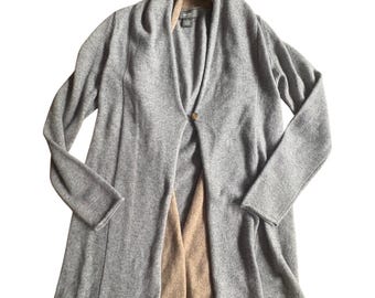 Neiman Marcus 100% Cashmere Gray Cardigan Shawl Collar 1 Button Sweater S