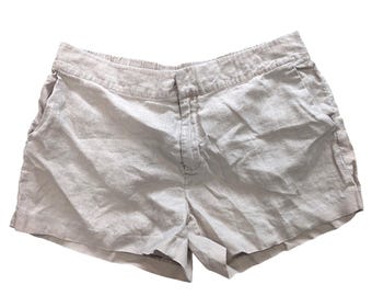 Michael Stars Linen Shorts Beige Oatmeal Elastic Back Sz LARGE Summer 2" Inseam