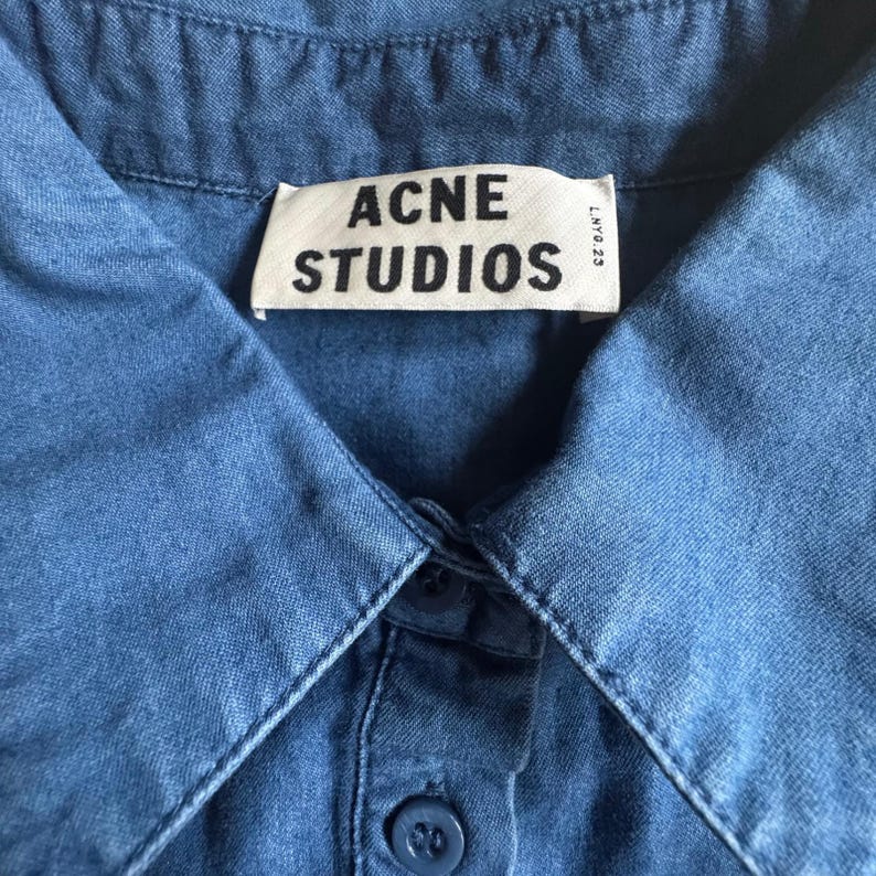 Acne Studios Chambray Shirt Dress Indigo Blue Cotton Belted Asymmetrical M image 3