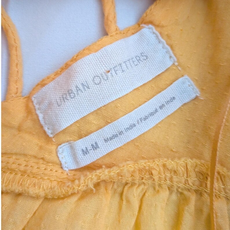 Urban Outfitters UO Yellow Fieldstone Tier Lattice Back Mini Dress M Cottagecore image 6