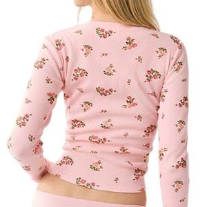 URBAN OUTFITTERS Out From Under Pink Floral Rose Waffle Thermal Top XL Cotton image 1