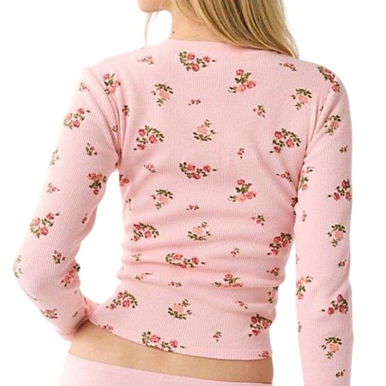 URBAN OUTFITTERS Out From Under Pink Floral Rose Waffle Thermal Top XL Cotton image 1