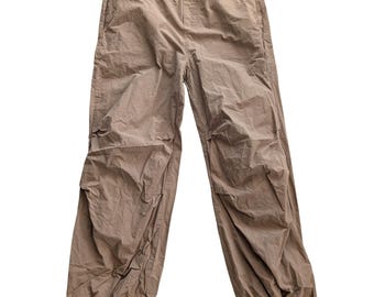 BOHME Tan Parachute Pants Wmns MED Drawstring Waist Toggle Hem Cargo Streetwear