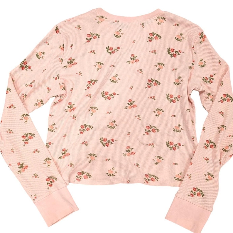 URBAN OUTFITTERS Out From Under Pink Floral Rose Waffle Thermal Top XL Cotton image 4