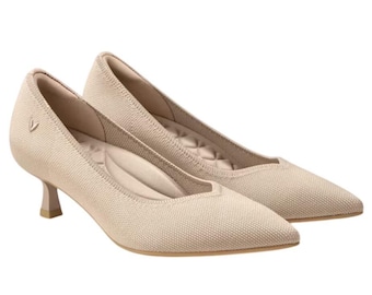 VIVAIA Scarlett - Zapatos de tacón alto con punta puntiaguda de punto en color tostado para mujer (talla EU37.5/US7.5)