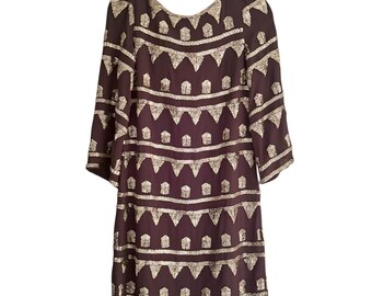 495 Alice + Olivia Black Mini Shift Dress Silver Beaded Geometric Stripe Sz 2/S
