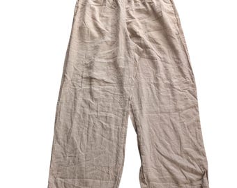 OLD NAVY Large Beige Linen Blend High Rise Wide Leg Comfort Waist Pants Nautical