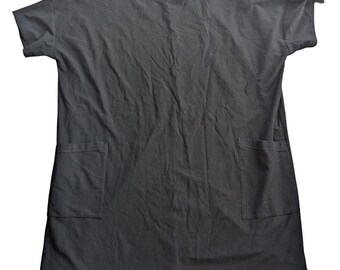228 Eileen Fisher L Blk Viscose Blend Short Sleeve Tunic Top/Mini Dress Pockets